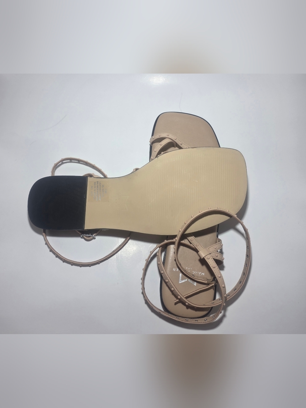 Marc Fisher LTD Leather Ankle Strap Sandals Nude Beige Studded Size 7.5 - Picture 2 of 5